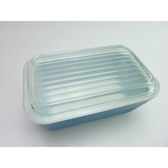 Pyrex Blue Refrigerator Dish Ribbed Lid 502 B Vintage - Picture 2 of 6